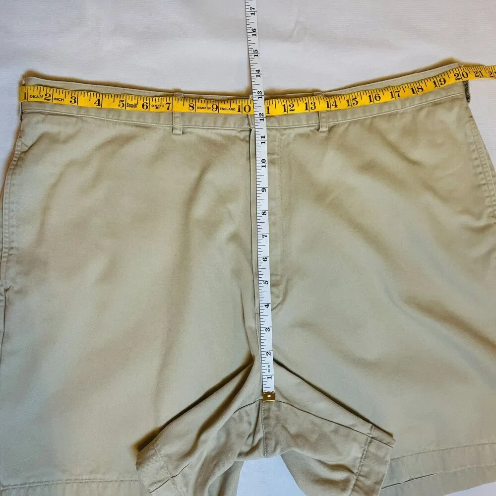 Lands' End Mens Shorts Sz 38 Beige Denim Slash and Back Button Pocket Belt Loops